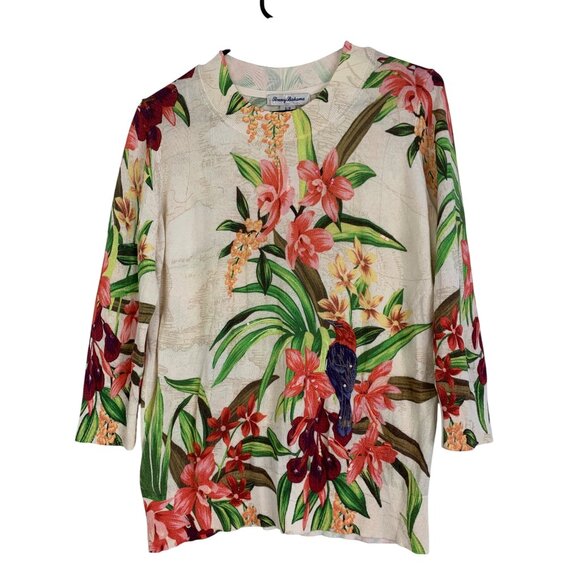 Tommy Bahama S Cotton Floral & Parrot Sequin Embellished Sweater Vacay RT10534 - Picture 6 of 9